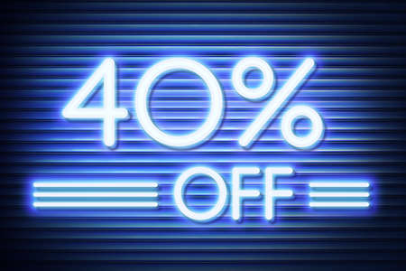 Price label sale promotion market discount percent. deal purchase Neon glow numbers 40% offの写真素材