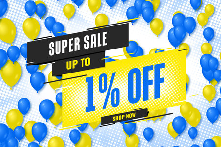 1 one Percent off sale discount shopping banner balloon background. wedding frameの写真素材