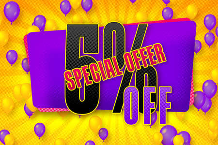 5 five Percent off sale discount shopping banner balloon background. price shopの写真素材