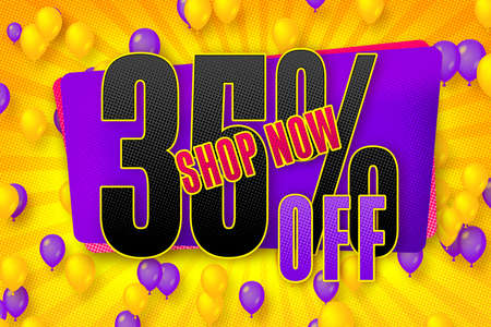 35 thirty-five Percent off sale discount shopping banner balloon background. party fashionの写真素材