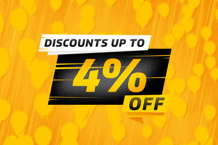 4 four Percent off sale discount shopping banner balloon yellow. fashion offerの写真素材
