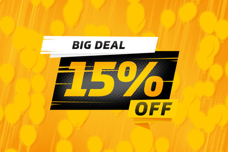 15 fifteen Percent off sale discount shopping banner balloon yellow. promotion offerの写真素材