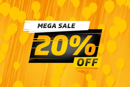 20 twenty Percent off sale discount shopping banner balloon yellow. designの写真素材