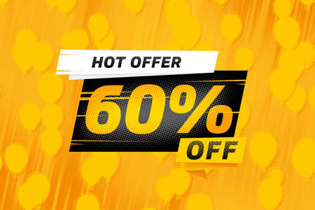 60 sixty Percent off sale discount shopping banner balloon yellow. business offerの写真素材