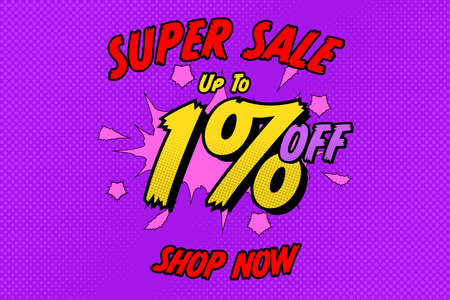 1 one Percent off sale discount shopping banner balloon cartoon. offer businessの写真素材