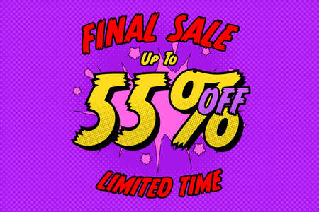 55 fifty-five Percent off sale discount shopping banner balloon cartoon. black frameの写真素材