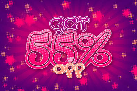 55 fifty-five Percent off super sale shopping halftone banner background design. frame offerの写真素材