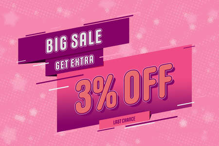 3 three Percent off super sale shopping halftone pink banner background design. pink limited saleの写真素材