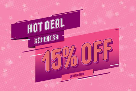 15 fifteen Percent off super sale shopping halftone pink banner background design. percentの写真素材
