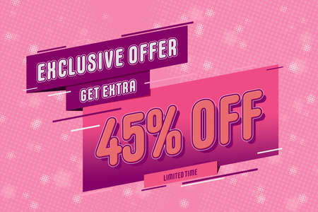 45 forty-five Percent off super sale shopping halftone pink banner background design. sale flash saleの写真素材