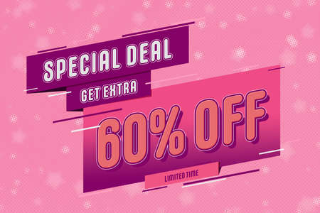 60 sixty Percent off super sale shopping halftone pink banner background design. frame special saleの写真素材