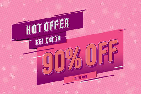 90 ninety Percent off super sale shopping halftone pink banner background design. offer hot saleの写真素材