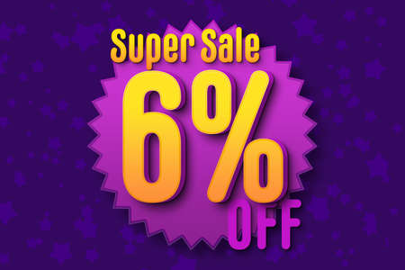 6 six Percent off super sale black friday shopping halftone banner background. starの写真素材