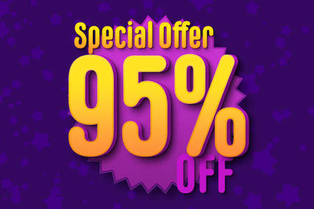 95 ninety-five Percent off super sale black friday shopping halftone banner background. coupon frameの写真素材