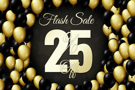Golden and black balloons on a black background Black friday Price labele sale 25 promotion market discount percent. tag retailの写真素材