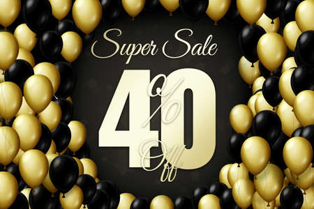 Golden and black balloons on a black background Black friday Price labele sale 40 promotion market discount percent. store dealの写真素材