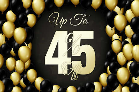 Golden and black balloons on a black background Black friday Price labele sale 45 promotion market discount percent. tag shopの写真素材