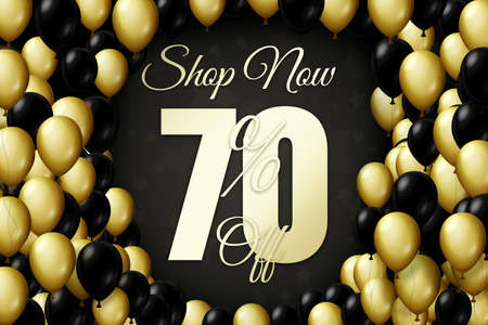 Golden and black balloons on a black background Black friday Price labele sale 70 promotion market discount percent. business clearanceの写真素材