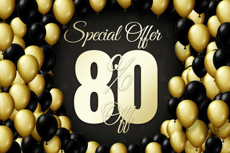 Golden and black balloons on a black background Black friday Price labele sale 80 promotion market discount percent. storeの写真素材