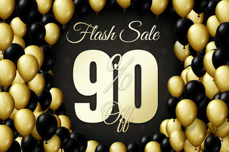 Golden and black balloons on a black background Black friday Price labele sale 90 promotion market discount percent. retail bannerの写真素材