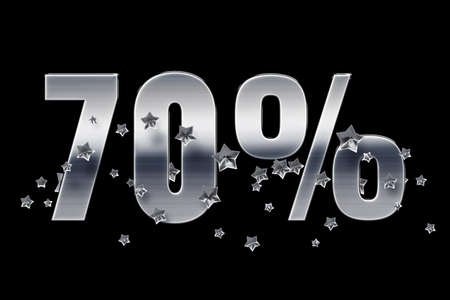 silver, numbers, stars, black, background 70 Price labele sale promotion market discount percent. storeの写真素材