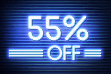 Price labele sale promotion market discount percent. shop banner Neon glow numbers 55 offの写真素材