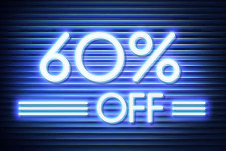 Price labele sale promotion market discount percent. purchase business Neon glow numbers 60 offの写真素材