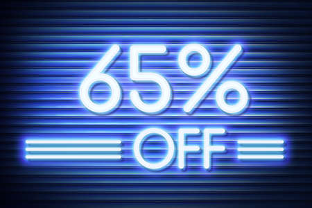 Price labele sale promotion market discount percent. banner deal Neon glow numbers 65 offの写真素材
