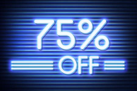 Price labele sale promotion market discount percent. banner store Neon glow numbers 75 offの写真素材