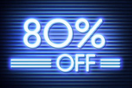 Price labele sale promotion market discount percent. store special Neon glow numbers 80 offの写真素材