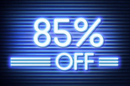 Price labele sale promotion market discount percent. retail shop Neon glow numbers 85 offの写真素材