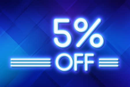 White neon inscriptions off 4 of discounts on a blue art background Price labele sale promotion market discount percent. shop businessの写真素材