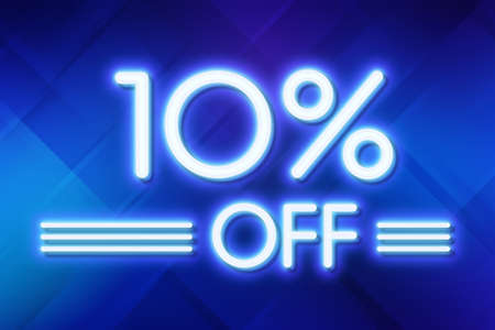 White neon inscriptions off 10 of discounts on a blue art background Price labele sale promotion market discount percent. retail businessの写真素材