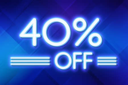 White neon inscriptions off 40 of discounts on a blue art background Price labele sale promotion market discount percent. offer clearanceの写真素材