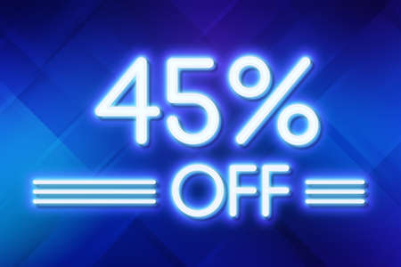 White neon inscriptions off 45 of discounts on a blue art background Price labele sale promotion market discount percent. banner templateの写真素材