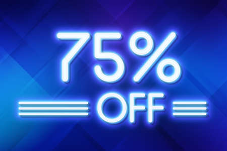 White neon inscriptions off 75 of discounts on a blue art background Price labele sale promotion market discount percent. business purchaseの写真素材