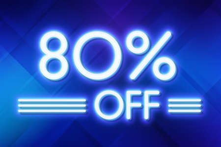 White neon inscriptions off 80 of discounts on a blue art background Price labele sale promotion market discount percent. retailの写真素材