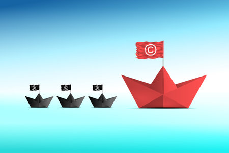 Pirate boat copyright intellectual property metaphor concept. creative piratingのイラスト素材