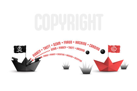 Pirate boat copyright intellectual property metaphor concept. technology copyrightのイラスト素材