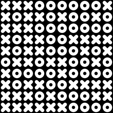 Abstract ornament tic tac toe. Seamless vector monochrome wallpaper. Repeat decor of game tic-tac-toe, tile fabric design.のイラスト素材