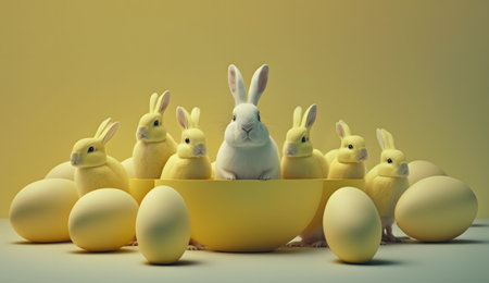 Gold Easter cute rabbit egg symbol holiday background. bunny animal Generated AIの素材