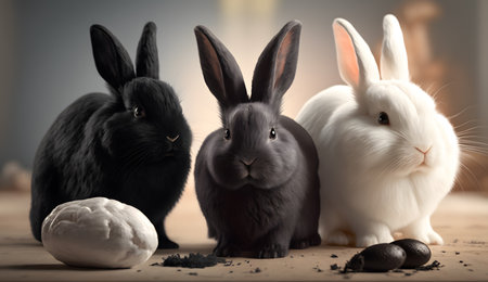 Black Easter cute rabbit egg symbol holiday background. young Generated AIの素材