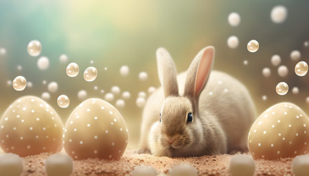 Pink Easter cute rabbit egg symbol holiday background. easter eggs colorful Generated AIの素材