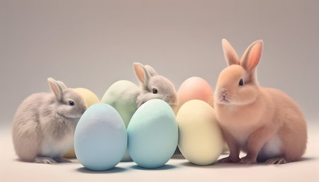 Pink Easter cute rabbit egg symbol holiday background. colorful easter eggs Generated AIの素材