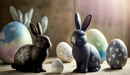 Black Easter cute rabbit egg symbol holiday background. easter bunny little Generated AIの素材