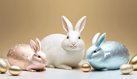 Gold Easter cute rabbit egg symbol holiday background. hare easter eggs Generated AIの素材