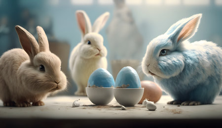 Blue Easter cute rabbit egg symbol holiday background. easter eggs easter bunny Generated AIの素材