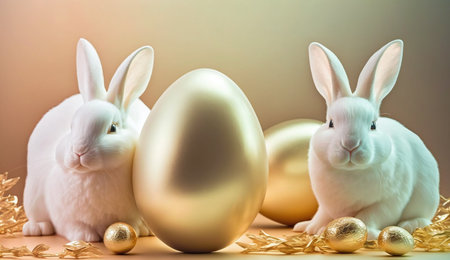 Gold Easter cute rabbit egg symbol holiday background. spring Generated AIの素材