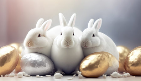 Gold Easter cute rabbit egg symbol holiday background. bunny hare Generated AIの素材