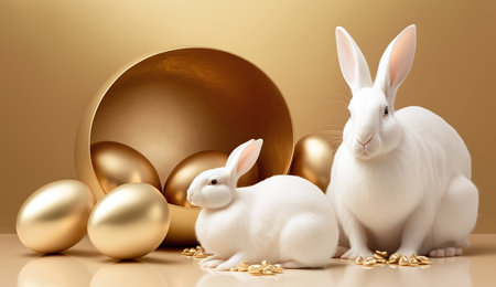 Gold Easter cute rabbit egg symbol holiday background. hare colorful Generated AIの素材